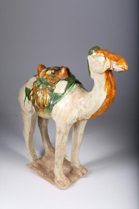 Chinese Sancai Glazed Ceramic Camel, Tang Dynasty