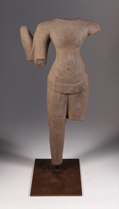 Khmer Buff Sandstone Figure of a Male Deity, C. 11th Century