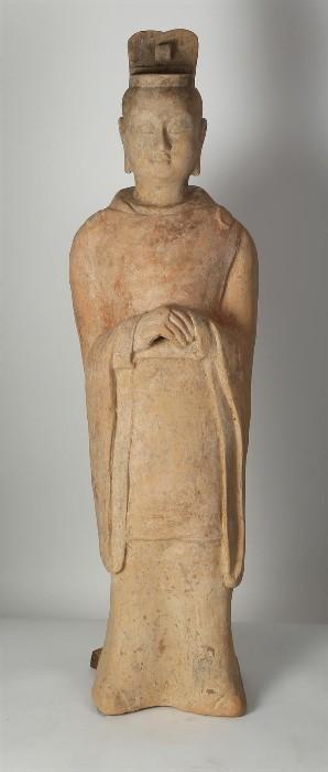 Large Chinese Ceramic Figure of a Standing Official, Northern Qi