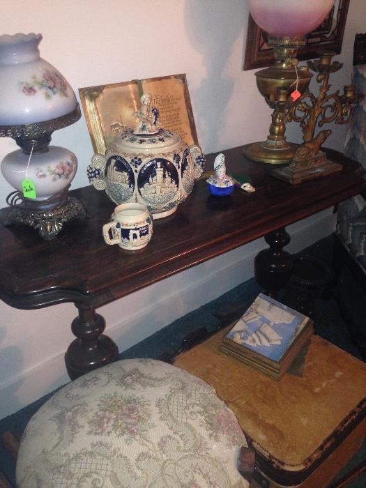 Antique Lamps, Side Table, Pottery and more