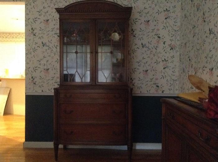 Matching Early 20th Century China Cabinet, beautiful wood and glass doors