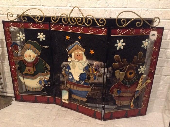 Adorable and functional Holiday fireplace screen