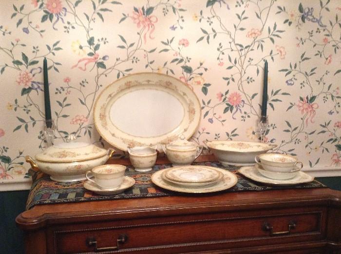 Noritake china service for 8 with bonus pieces, platter, casserole, and a variety of other matching pieces