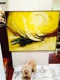 Large Amazing Yellow Mid Century Painting 61Wx50H
