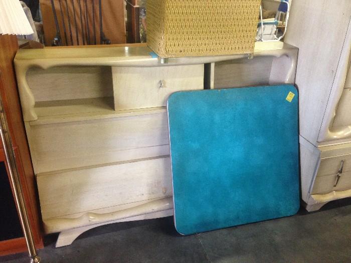 Cream Colored Headboard with Storage, Fold up Square Table 