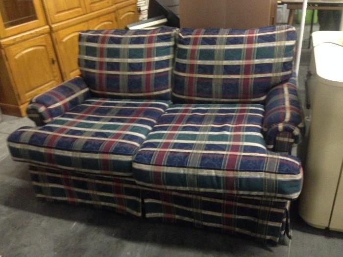 Blue, Green and Maroon Plaid Loveseat 