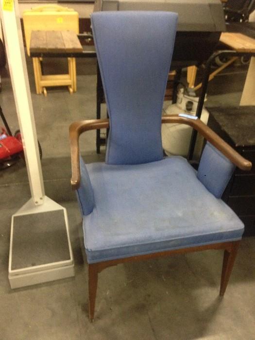 Unique Blue Chair with Wooden Arms