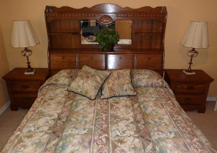 Queen/King Size Bedroom Suite with Lighted Headboard with Storage, Matching Nightstands, Dresser with Mirror & Chest of Drawers. Mattress not included. 