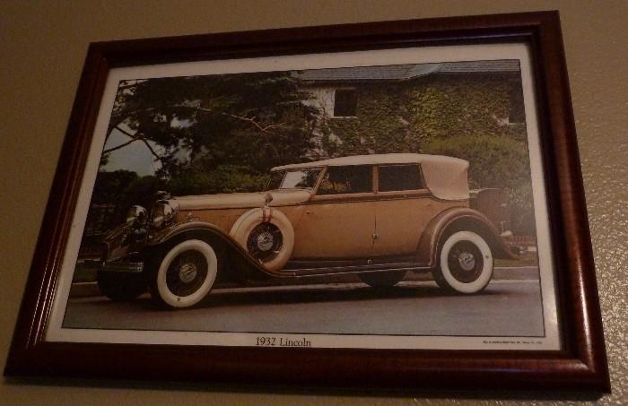 1932 Lincoln Framed Art,  Mfg. By Whirley Industries, Inc. Warren Pa. USA