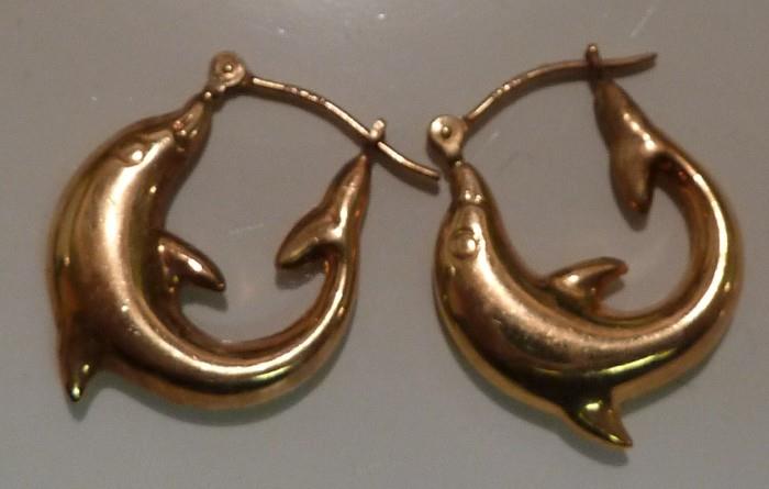 14 K Gold Dolphin Hoop Earrings