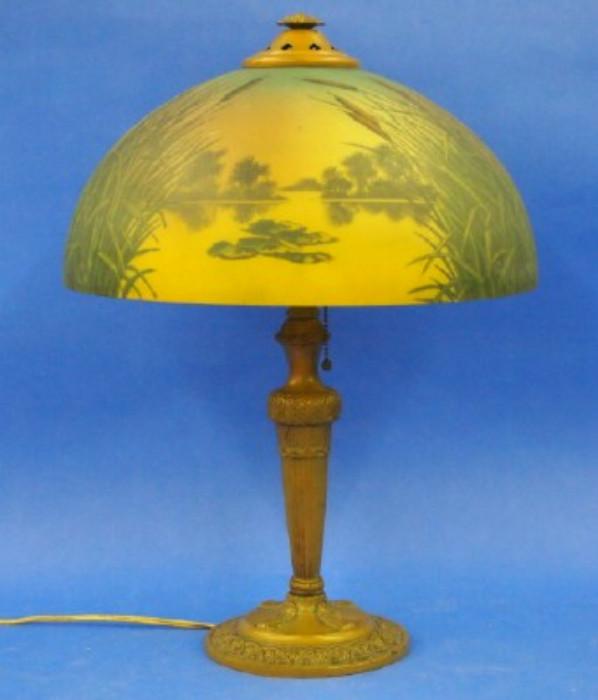 Early 20th c Reverse Painted Glass Lamp