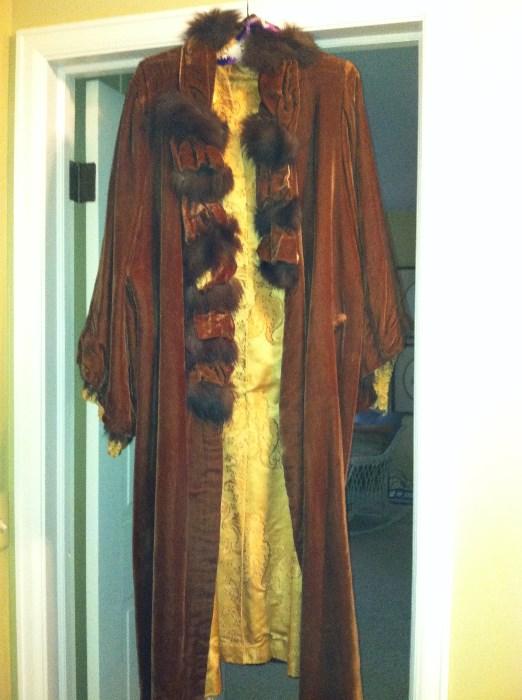 Antique full length velvet opera coat