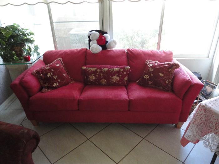 Red Microfiber Sofa- 87 long 