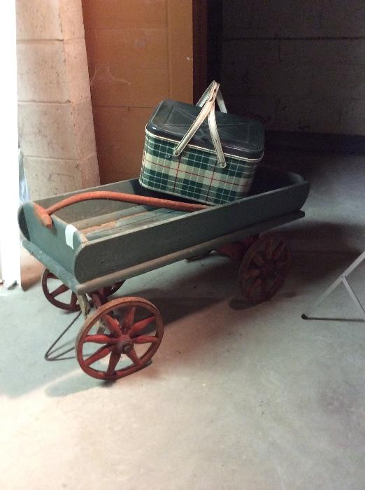 antique wagon and picnic basket