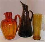 Amberina Pitcher, Large Honey pitcher{very unusual} and Amber crackle Vase, All Blenko Glass