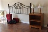 king head board, wicker chair luggage, night stand, lamps