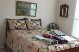FULL SIZE BED, ANTIQUE PICTURE , SHEETS, WALL CABINET