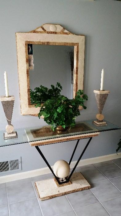 Lovely Marble and glass entryway table and mirror