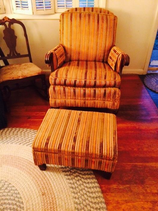 Vintage horsehair chair and ottoman.
