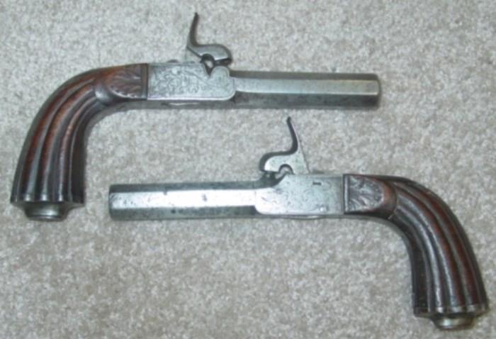 2 - Mid 1800's Folding Trigger Pocket Pistols w/Fluted Grips - Rare Find # 1 & # 2