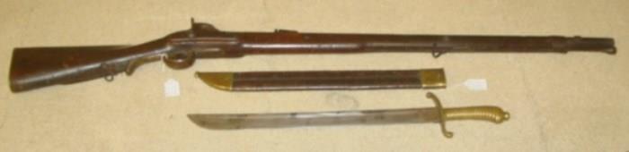 1840's Austrian Lorenz Jaeger Rifle & Hirschfanger M-57 Short Sword  (Sells As Set)