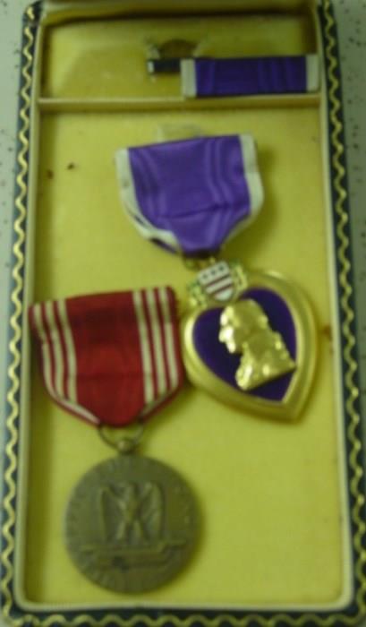 WWII Purple Heart & Good Conduct Medals In Case