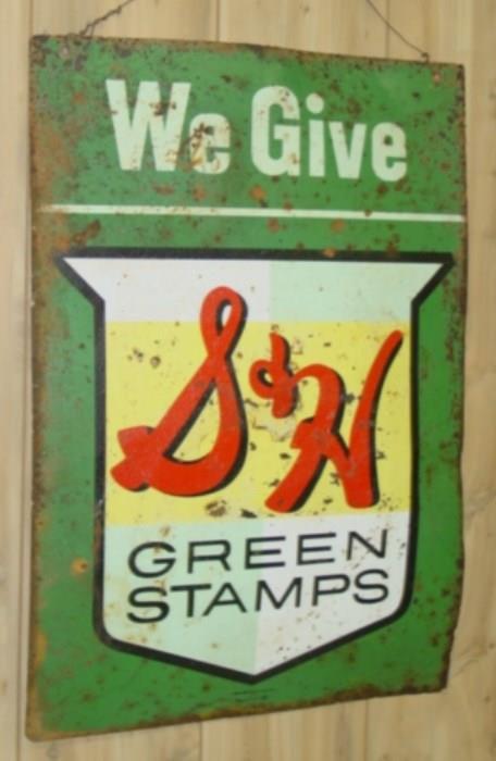 Metal Double Sided S & H Green Stamps Sign