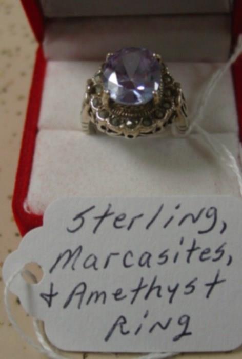 Sterling, Marcasites, & Amethyst Ring