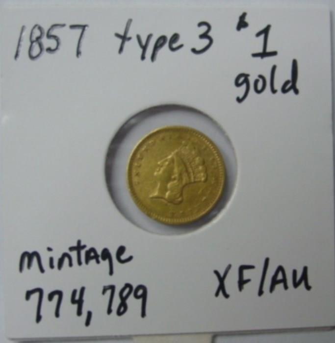 1857 Type 3 $1.00 Gold Coin