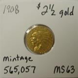 1908 $2.50 Indian Head Gold Coin