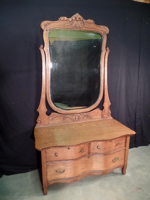 Antique Oak Dresser and Mirror  -  www.CTOnlineAuctions.com/SandhillsNC