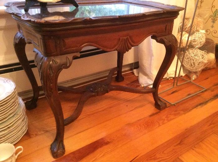 Glass top antique table 
