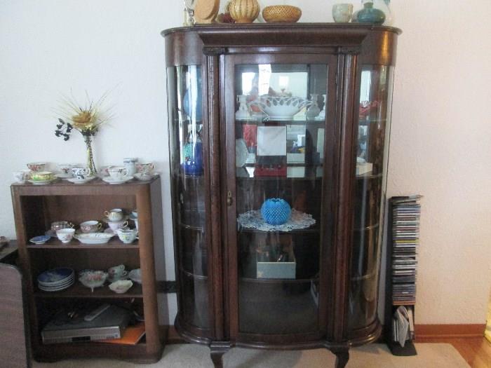 Antique Oak China cabinet with curved glass