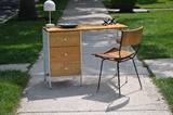 George Nelson Steelframe desk, Laurel-Style desk lamp & german pottery