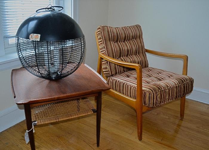 Danish Lounger by Frances & Sons by Ole Wanacher, Danish Selig Table with org. Cane shelf, Awesome Mid Mod Bug Zapper (works)