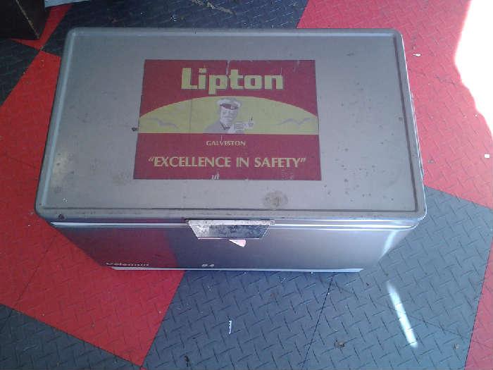 Vintage Lipton Galvestion Aluminium Ice Chest 