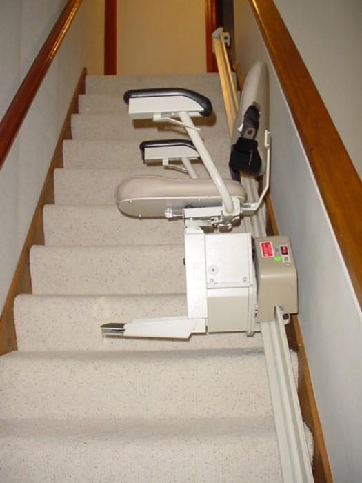 Like new chair stair lift, 15 feet long, 2 remotes, 300 lb. capacity. Can be shortened to accommodate smaller stairs.