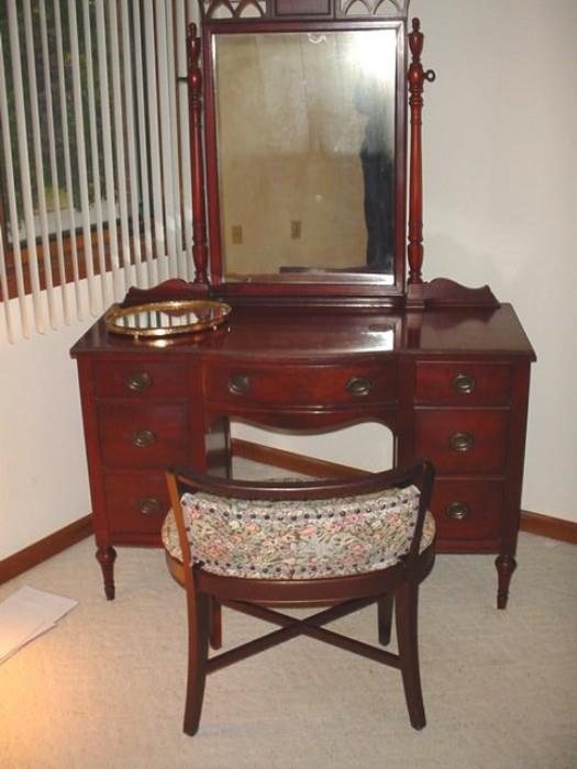 Tilting Mirror Vanity with Chair