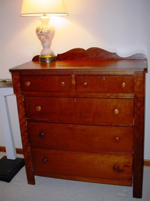 Antique solid wood five drawer dresser