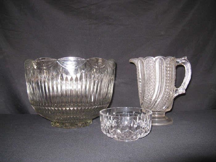 PUCH BOWL, EAPG PITCHER, CRYSTAL BOWL