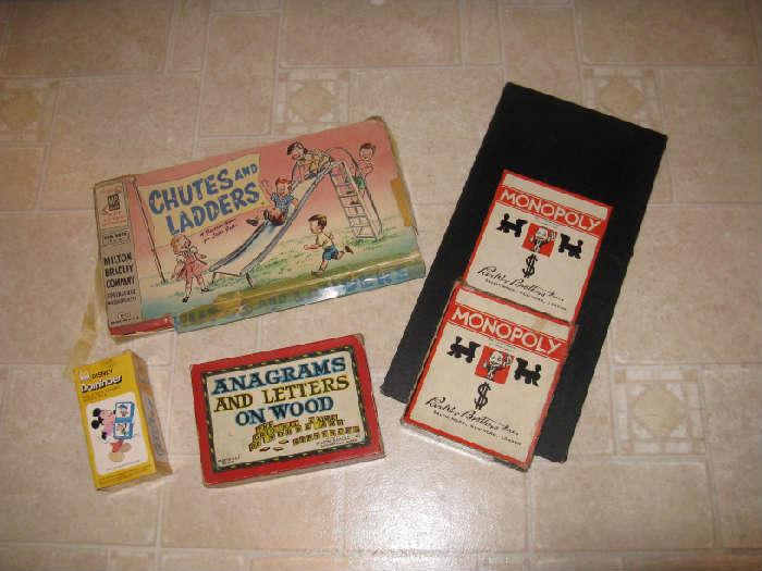 OLD GAMES -MONOPOLY, CHUTES & LADDERS, MICKEY MOUSE DOMINOES