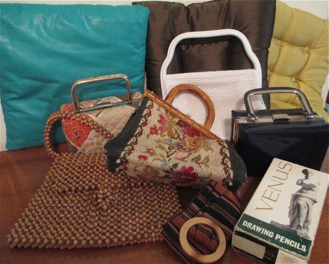 vintage handbags, purses and PILLOWS