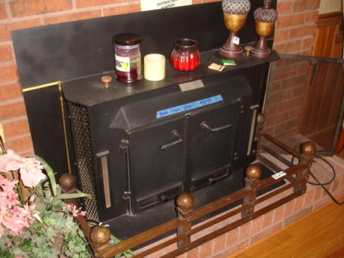 Buck Stove Fireplace Insert, also a mission style hand hammered fire fender.