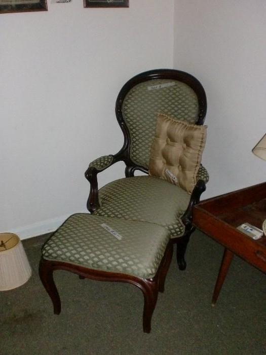 VICTORIAN CHAIR AND OTTOMAN
