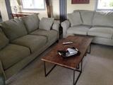 Crate & Barrel Sofas and RH wood & wrought iron coffee table 