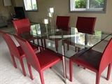 Mid-Century Glass top table with new Crate & Barrel Chairs 