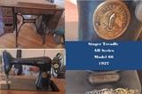 Vintage singer AB Series Model 66 sewing machine with restored table. Needlepoint sewing supplies and materials and yarn and floss