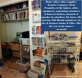 Home office - fully outfitted with table desk, file systems, computer armoire, storage systems, office supplies, wireless printers, cameras