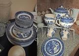 Willow Wear tea set, cups and saucers, dishes, bowls