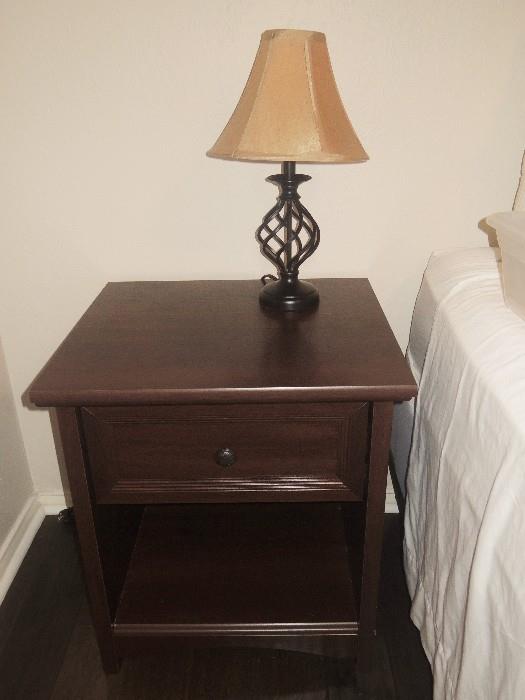 small wood side table.  small lamps